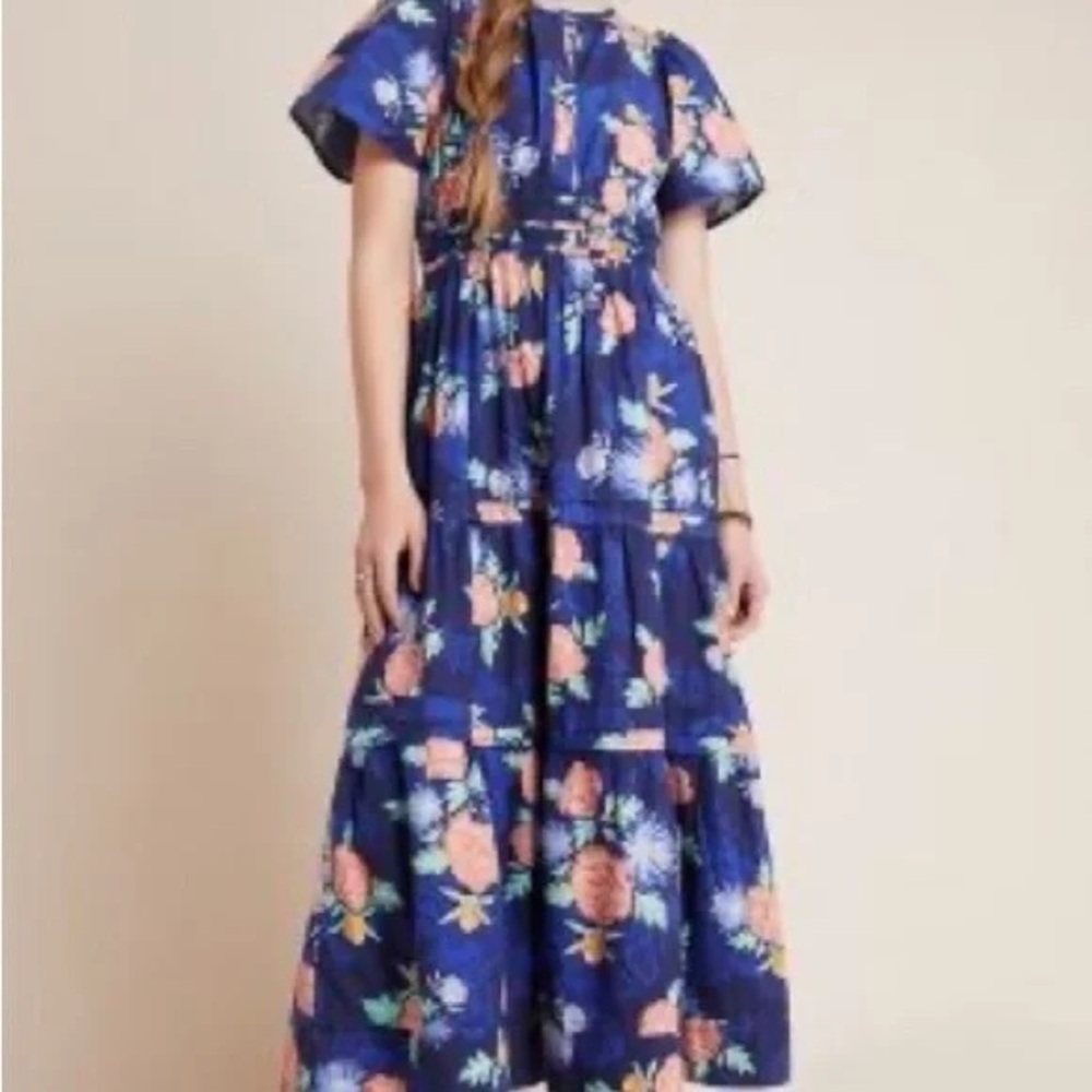 Anthropologie Somerset Cotton Maxi Dress Blue Floral NWT